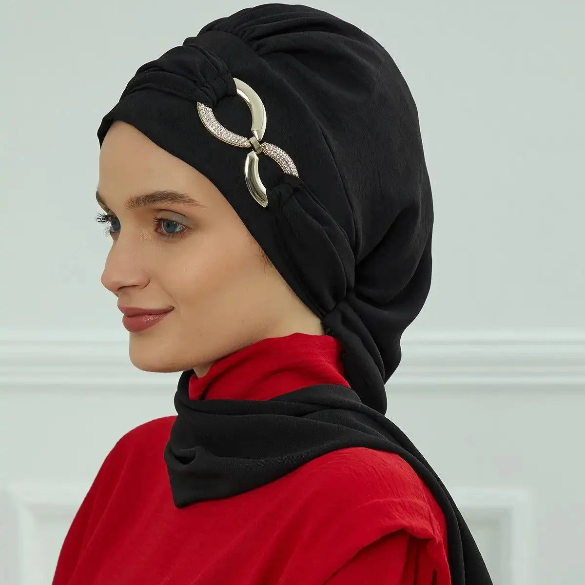 MOTIVE FORCE Arab Islamic Malaysian Muslim Women Crinkle Chiffon Instant Hijab Turbans Scarf With Dual d Metal Accessories