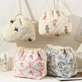 High-End Portable Travel Storage Bag Large Capacity Quilted Drawstring Cosmetic Case New Cotton Makeup Bag