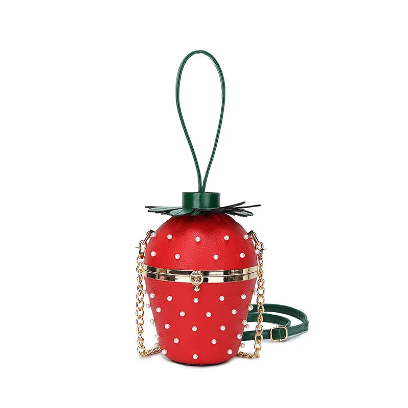 Novelty Strawberry Shaped Handbags Novelty Crossbody Shoulder Bag Wristlet Purses PU Leather Unique Bags