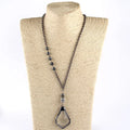 Fashion Women Ethnic Jewelry Black Gun Rosary Chain Crystal Glass Freshwater Pearl Necklace Drop Star Cross Pendant Necklace