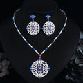 Vintage Ethnic Multi Color Cubic Zircon Jewellery Wedding Big Pendant Long Drop Necklace and Earrings Bridal Jewelry Set