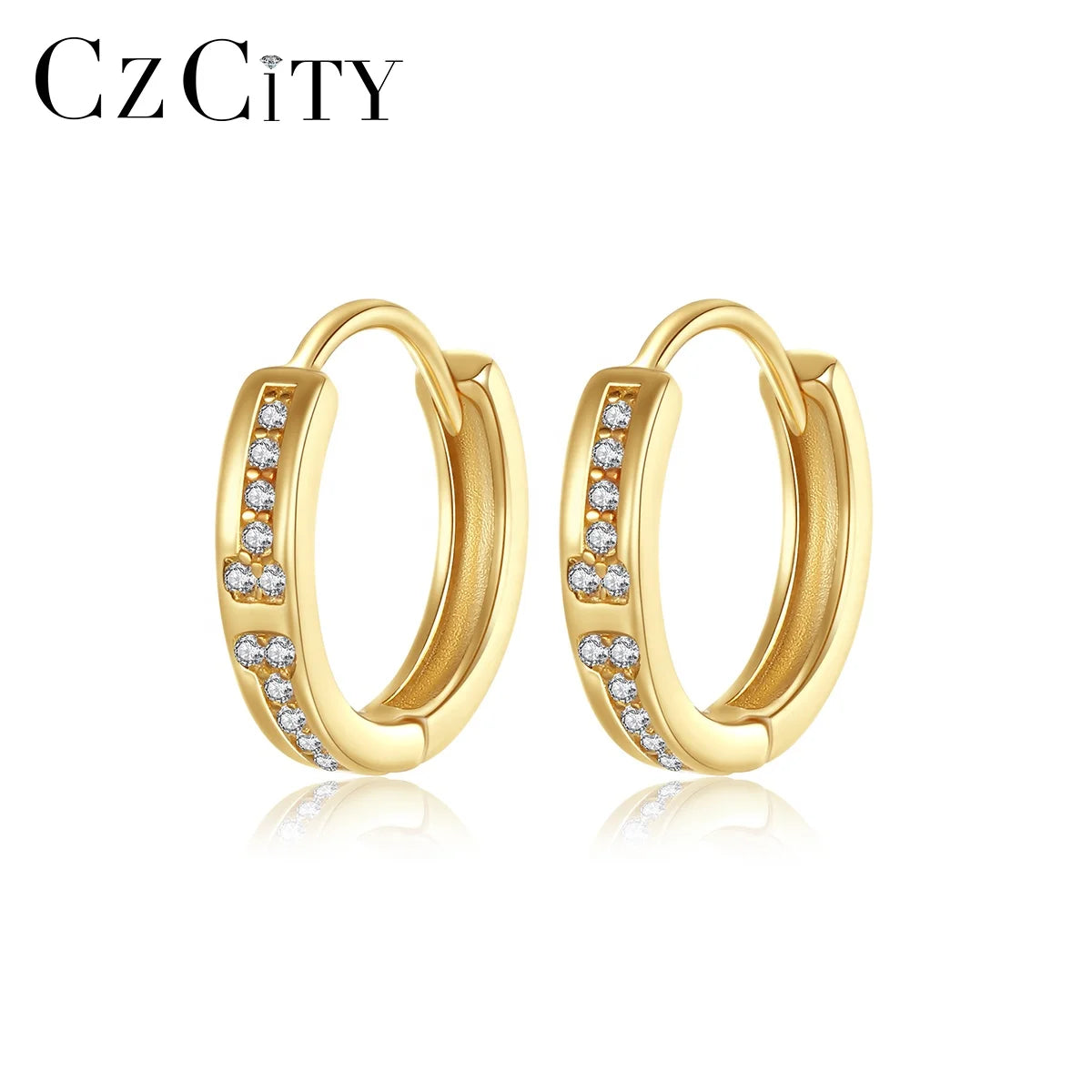 CZCITY Zircon Stud Silver Cubic 925 Sterling Zircon Korean Women S925 Earring Simple for Girl Zircon Hoop Earring