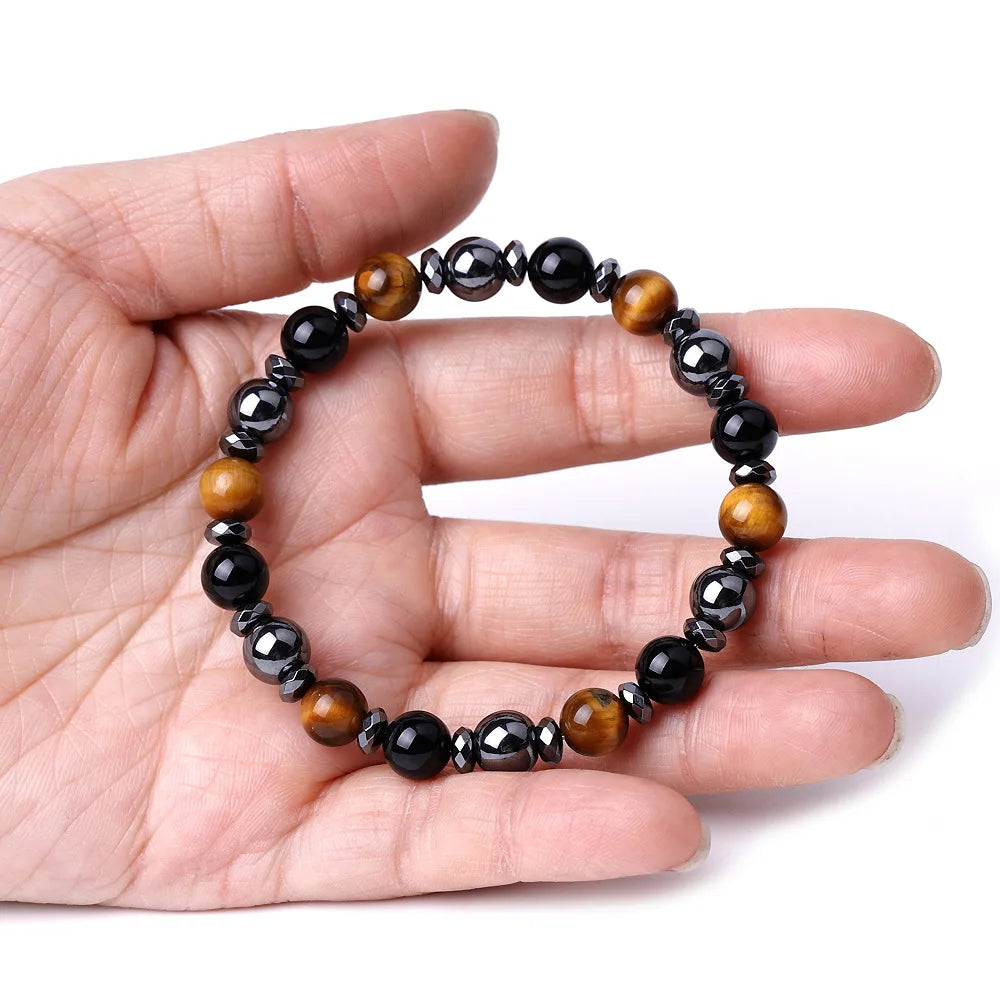 Adjustable 6mm 8mm 10mm Tiger Eyes Matte Black Onyx Hematite Healing Bracelets Men's Fashion Charm Jewelry
