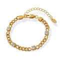 18K Gold Plated Stainless Steel Cuban Link Chain Crystal-Inlaid Zircon Stones Adjustable Extension Charm Bracelet