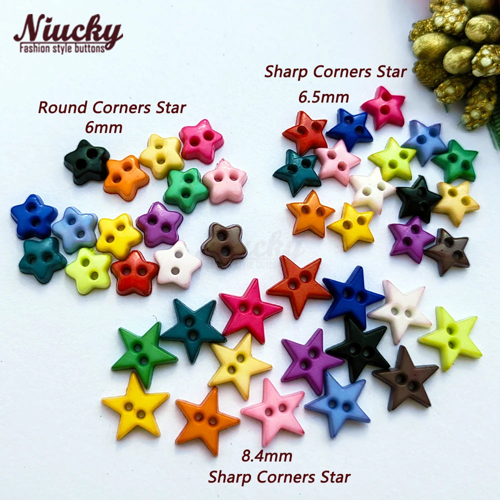Hot Selling Plastic 6mm 6.5mm 8.4mm 2-Hole Star Shape Washable Mini Buttons for Doll Clothing DIY Craft Decoration Wholesale
