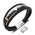 Retro Hematite Stainless Steel Woven Love Leather Charm Bracelet Fashionable Hip Hop Style for Wedding Parties Gift