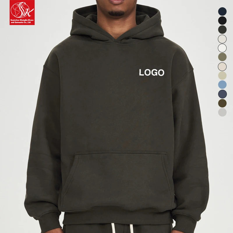 SK Men's 350G Fleece-Lined Hooded Pullover Winter Thickened Oversized Coat Print Pattern Solid Color Trendy Cross-Border Sales