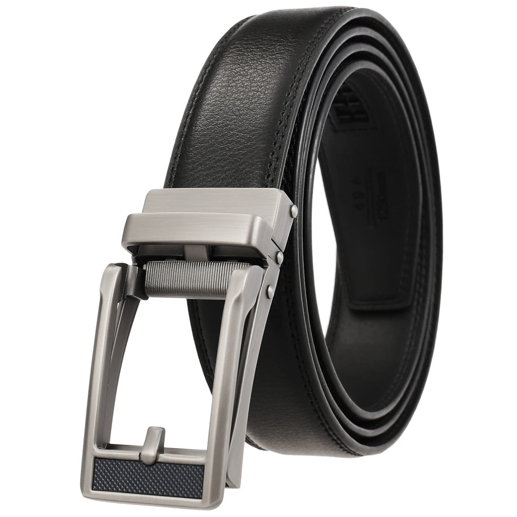 LY33-23432-1 Real Leather Man Belt Good Quality Alloy Buckle Genuine Men's Leather Belt With Reverse Pull Buckle for Jeans