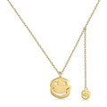 Vogue Funny 925 Sterling Silver Round Gold-Plated Unisex Necklaces 18K Simply Coin Smile Face Chain for Women