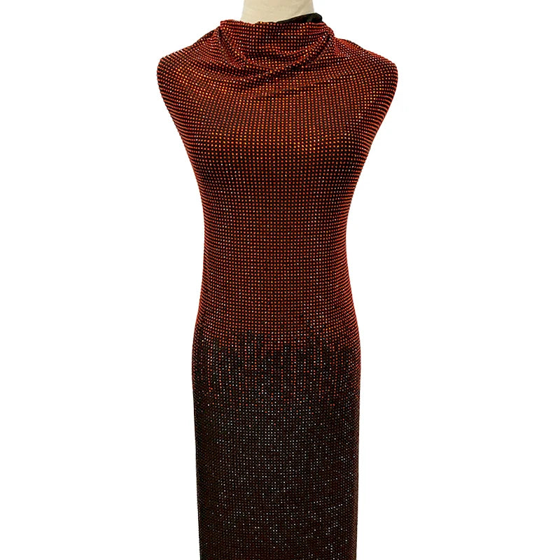 FB002 New Design Gradient Color Luxury Fabric Rhinestone Hotfix Full Crystal Fabric for Shining Dress Garment