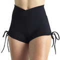 China Factory Custom Logo Printed High Crossover Waist Band Adjustable Side Scrunching Gym Shorts Women Yoga Shorts