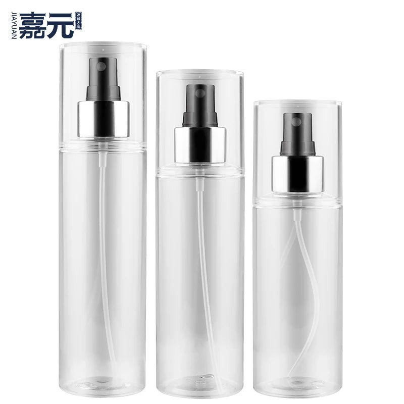 Packaging PET clear Color Glossy Cylinder Toner Spray Bottle with Aluminum Pump