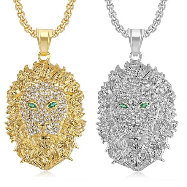 Hip Hop Iced CZ Animal Lion Avatar Waterproof Non-Tarnish Free Gold Plated Stainless Steel Fashion Jewelry Pendant Anniversary