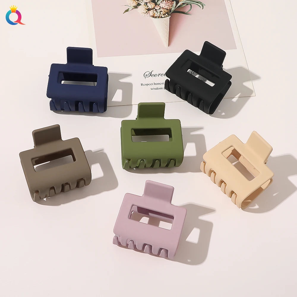Qiyue New Fashion Candy Color Hollow Square Matte Hair Claw Clips for Girls