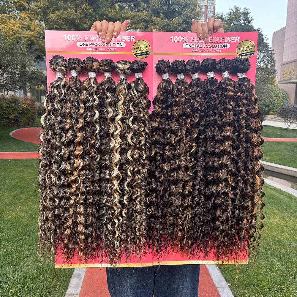 Julianna Wholesale Hair Weaving 6pcs Pack Protein Fiber Weaves Silky Straight Long Synthetic Weave Curly Wefted Hair Bundles Set