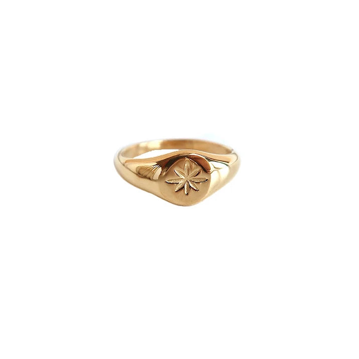 Hot Sale 18K PVD Gold Plated Engraving Ring Stainless Steel North Star Signet Rings for Women YF2605