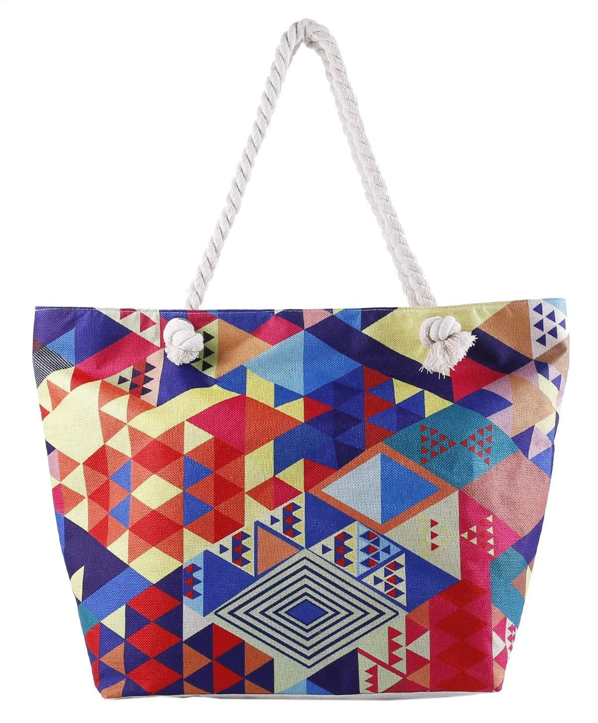 New Bohemian Summer Casual Tote Multi-Functional Portable Storage Beach Bag with Zipper Closure for Mommy and Ladies