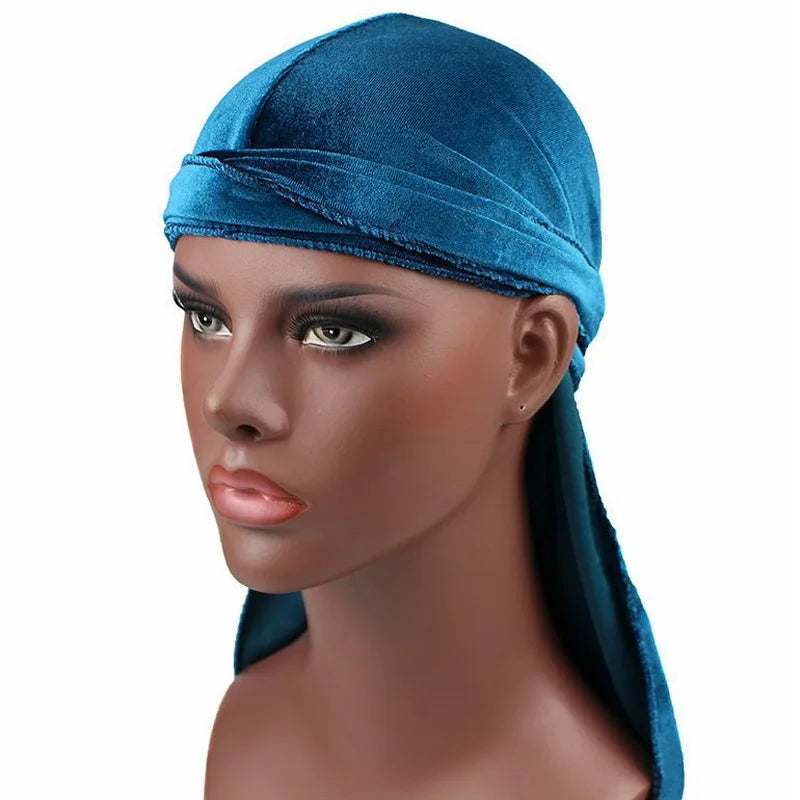 Hotsale Long Tail Turban Soft Stretchable Custom Velvet Durag for Men Dry Hair Towel