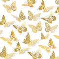 12 Pcs 3D Butterfly Wall Decor Gold Butterfly Decal for Birthday Wedding Party Room Decoration Stickers