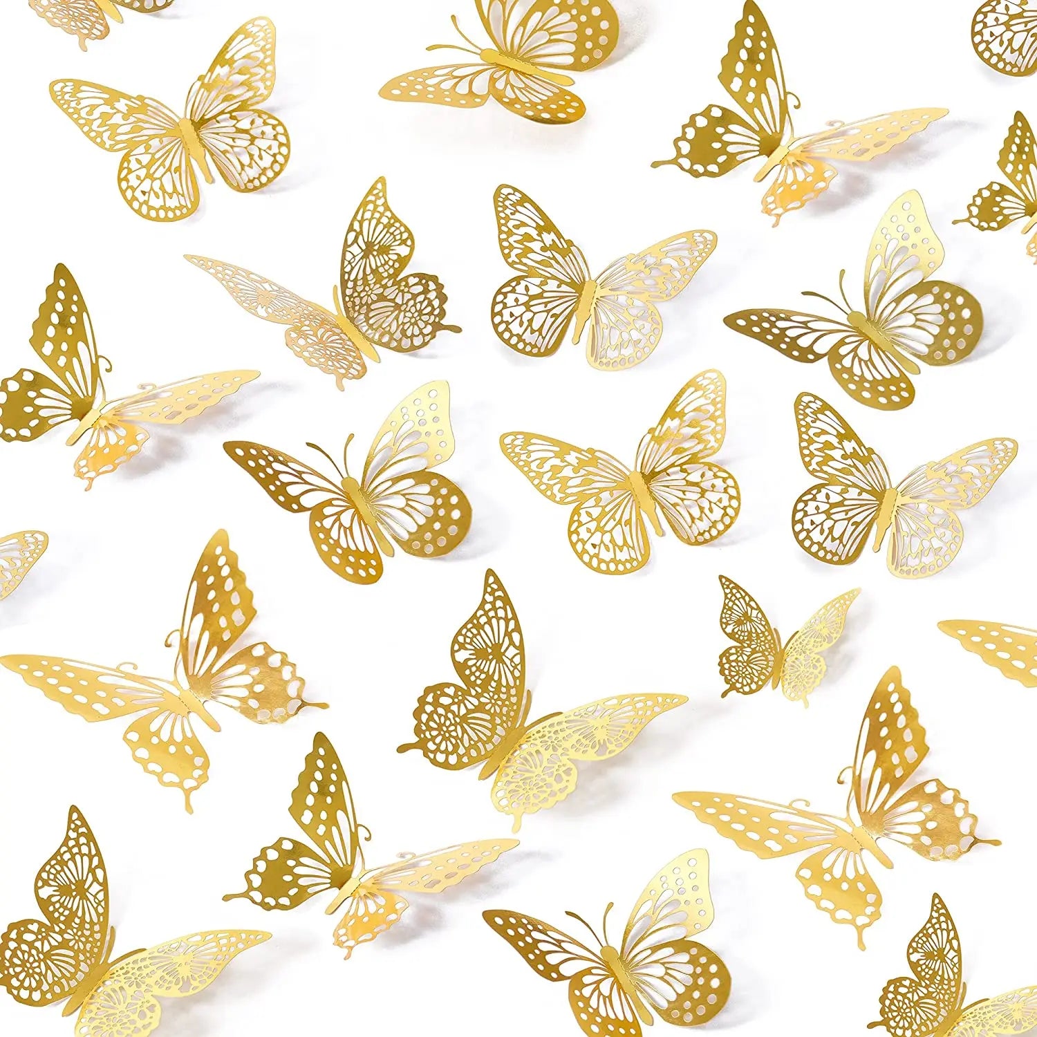 12 Pcs 3D Butterfly Wall Decor Gold Butterfly Decal for Birthday Wedding Party Room Decoration Stickers