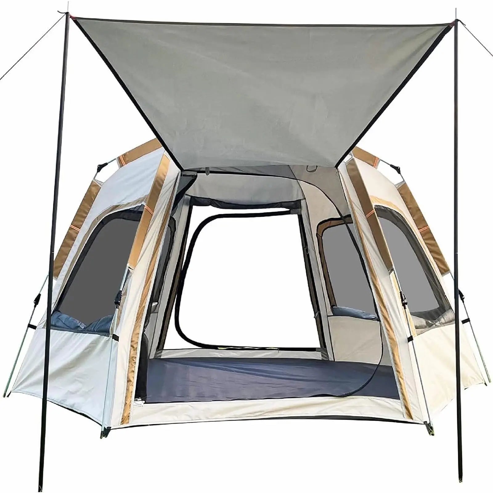 Portable Double-Layer Automatic Glamping Tent 3-4 Person Waterproof Beach and Hiking Shelter Instant Pop Design