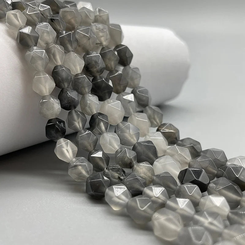 Natural Faceted Cloudy Quartz Diamond Cutting Loose Beads for Jewelry Making DIY Bracelet Necklace Earrings 15.5'