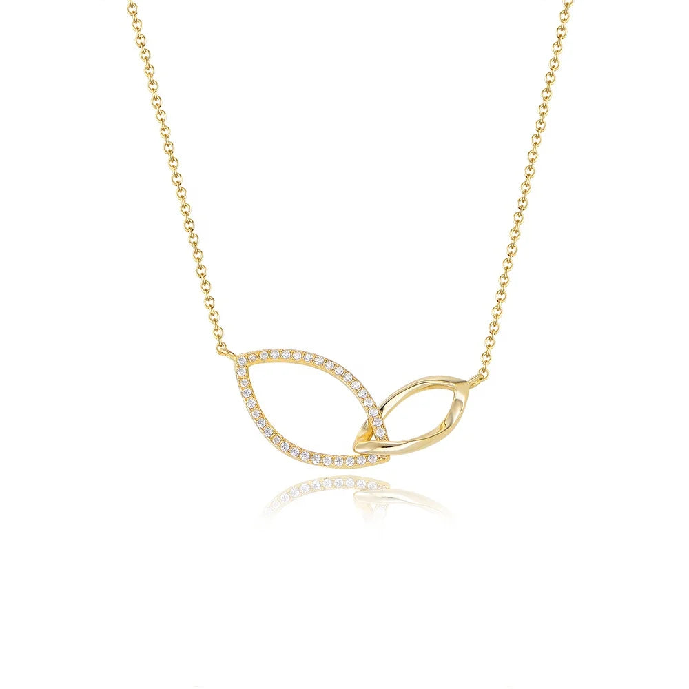 Simple Geometric Rhombus Zircon Double Ring 925 Sterling Silver Gold Plated Trendy Clavicle Chain Necklace for Women