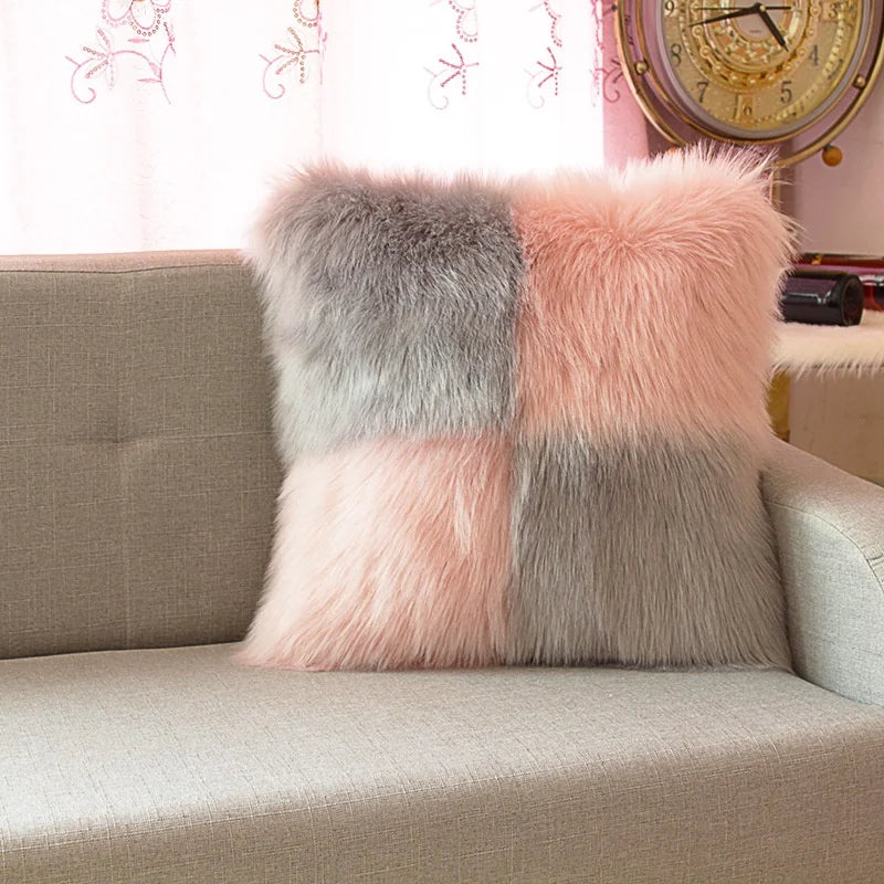 Hot Sale Vintage Woven Faux Sheepskin Fur Cushion Cover Geometric Striped Cartoon Dot Square Throw Pillows Home Hotel Use