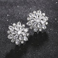 Elegant Wedding Bridal Gifts Sun Flower Silver Plated Earring Colorful Cubic Zirconia Big Flowers Earrings for Women Jewelry