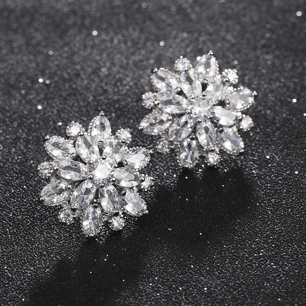 Elegant Wedding Bridal Gifts Sun Flower Silver Plated Earring Colorful Cubic Zirconia Big Flowers Earrings for Women Jewelry