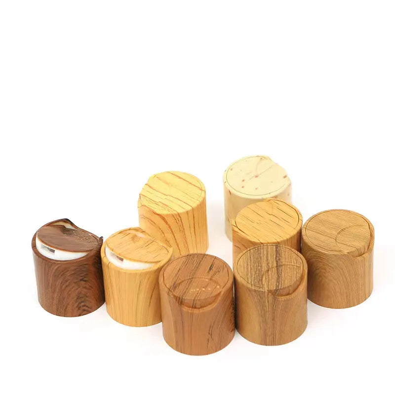 24/410 28/410 Water Transfer Printed Plastic Wooden Disc Top Cap Wood Grain Printing Cap for Shampoo Bottle