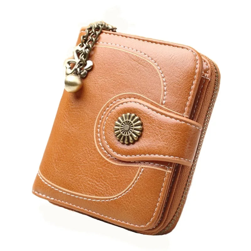 New Model Fashion Oil Wax PU Leather Short Style Multifunction Clutch Wallet for WomenLady Cell Phone Bag in Stock Wholesale