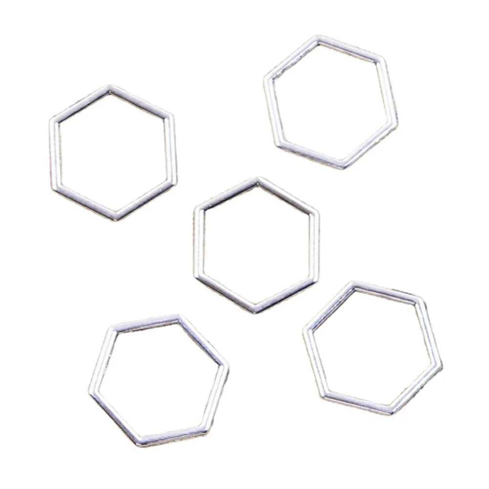 Hexagon Shape Charms Antique Silver Geometric Hollow Frame Blank Connector Charms Pendant DIY Jewelry Making