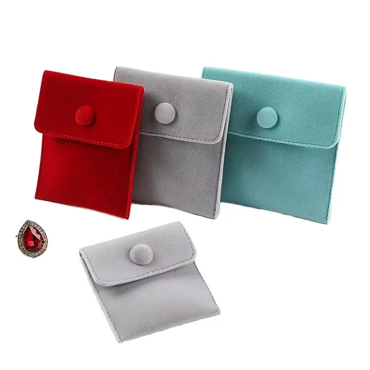 Small Leather Cotton Microfiber Jewelry Packaging Bag Custom Logo for Necklaces Watches Glasses Rings-Blue Gray Pink Velvet