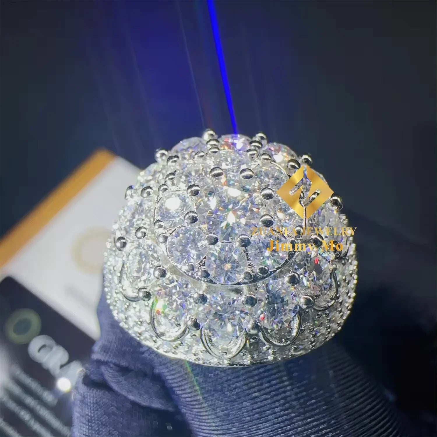 New Shining Iced  Out Hip Hop VVS Moissanite Diamond 925 Sterling Silver Flower Finger Ring