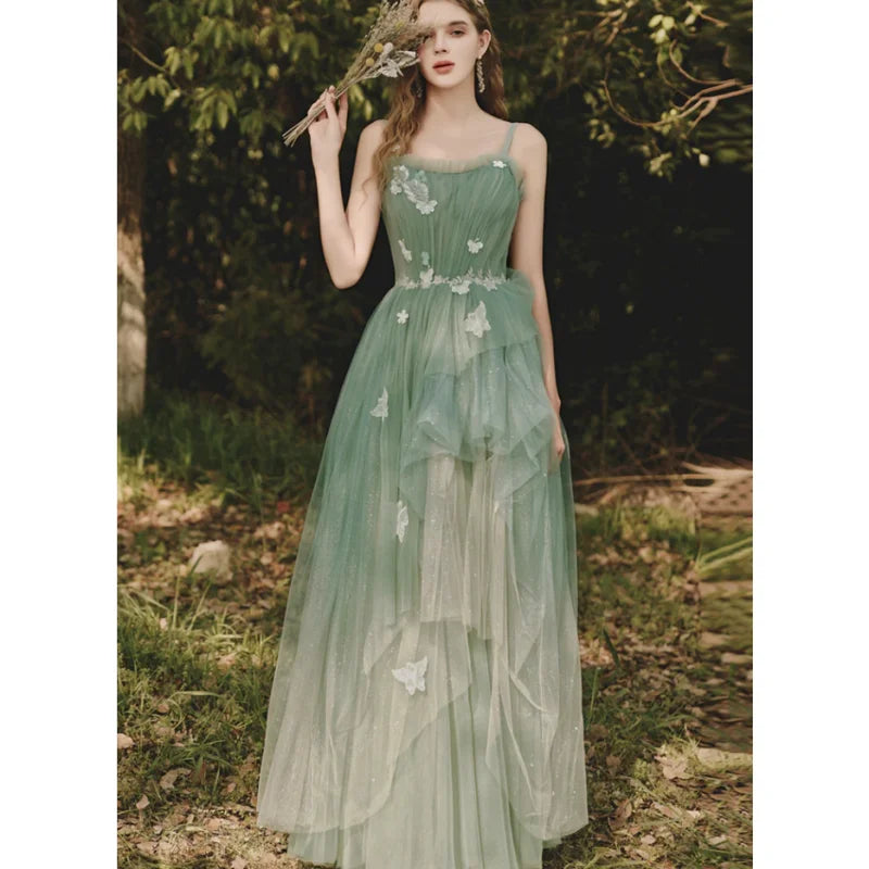 15312# Casual Ruffles Spaghetti Straps Wedding Bridal Ball Gown Birthday Party Dress Plus Size Women Prom Evening Dresses
