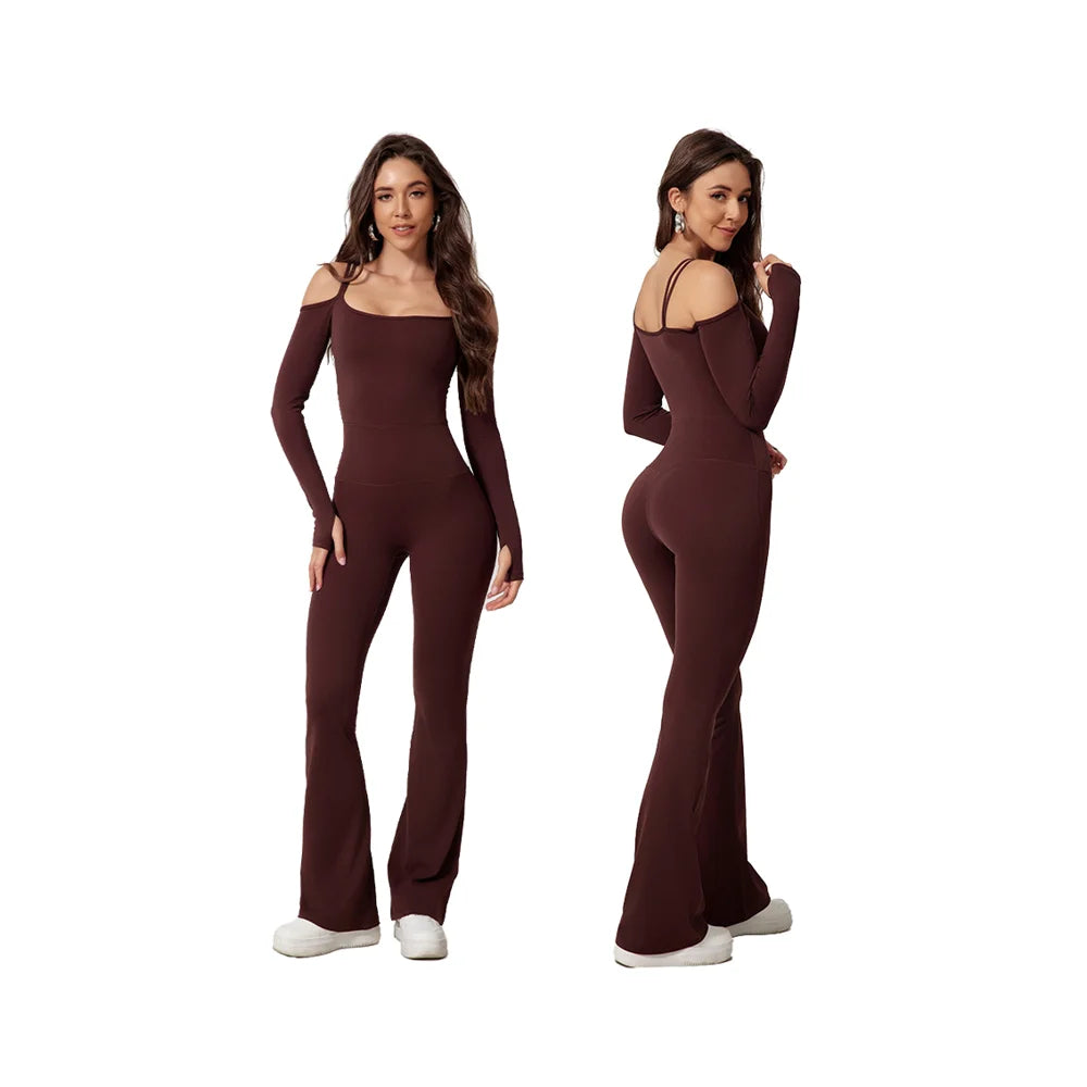 Women's Long Sleeved Backless One Piece Bodysuit Open Back Yoga Romper for Active Sports and Workout Jumpsuit