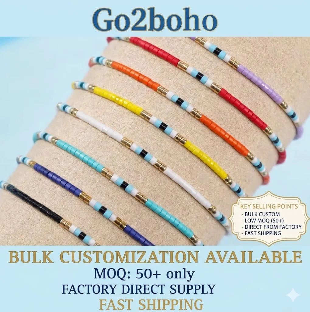 Go2boho Adjustable Gold Accents Women's Bracelet Set Colorful Glass Beads Summer Accessories with Card for Friendship or Gift