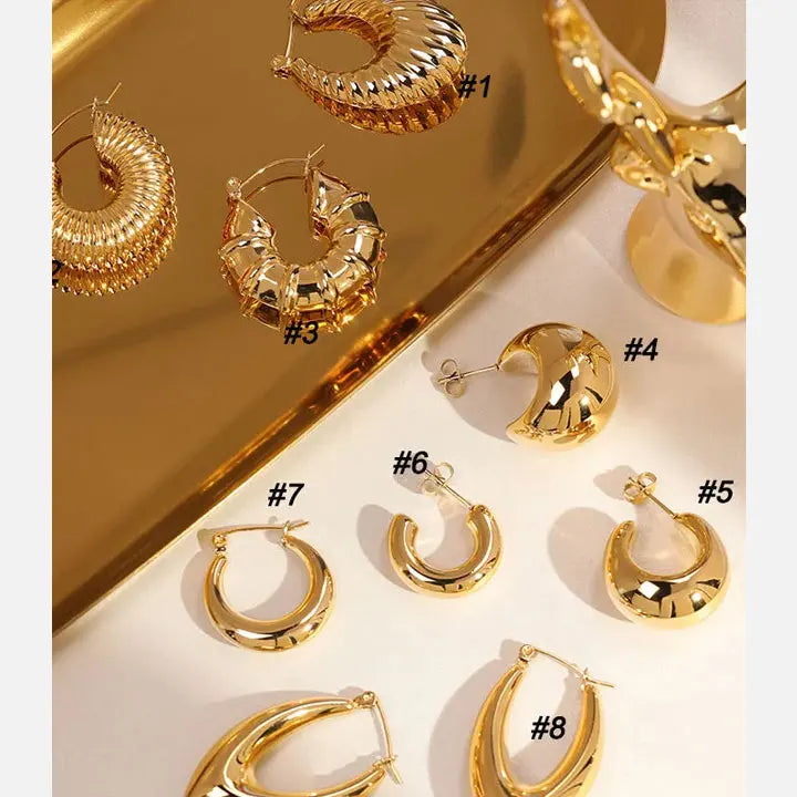HOVANCI Stainless Steel Non Tarnish Chunky Hoop Earrings African 22k Gold Plated Jewelry Women Aretes Acero Inoxidable Por-Mayor