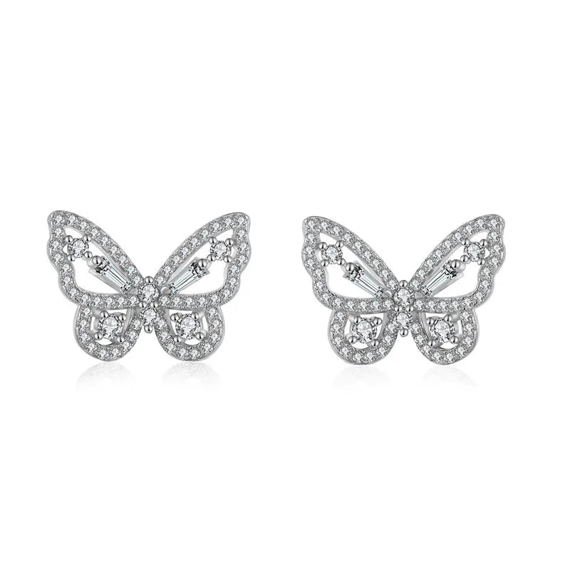 New Arrival Luxury Butterfly Big Zircon Women Stud Earrings 925 Sterling Silver Jewelry Fashion Jewelry Earrings