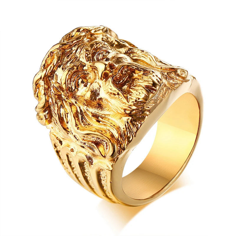 Golden Stainless Steel Vacuum Plating Luxurious Jesus Christian Stainless Steel Jesus Ring