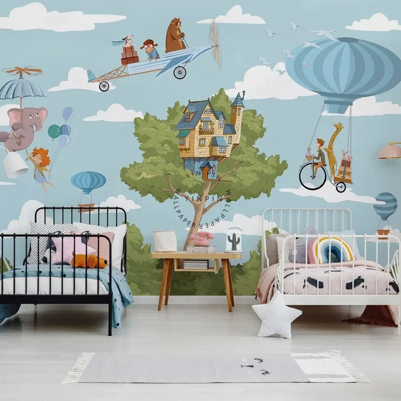 Forest Children and Animal Landscape 3D Mural Wallpaper Sticker Waterproof Anti-Static Moisture-Proof for Babies and Kids