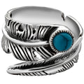 S925 Silver Plated Synthetic Turquoise Open Feather Women's Classic Gemstone Ring Engagement Anniversary Party Jewelry Channel