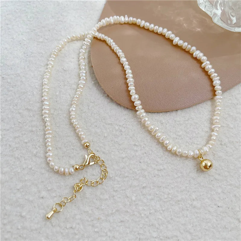 Vintage Retro Natural Fresh Water Rice Bead Pearl Choker Necklace Brass Gold Plated With Drop Heart Extra Chain