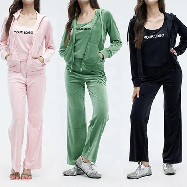 F230504 Custom Women Winter Clothes Fleece Velvet Jogger Pants with Zip Hoodie Casual Outfit Two Piece Set Women Clothing