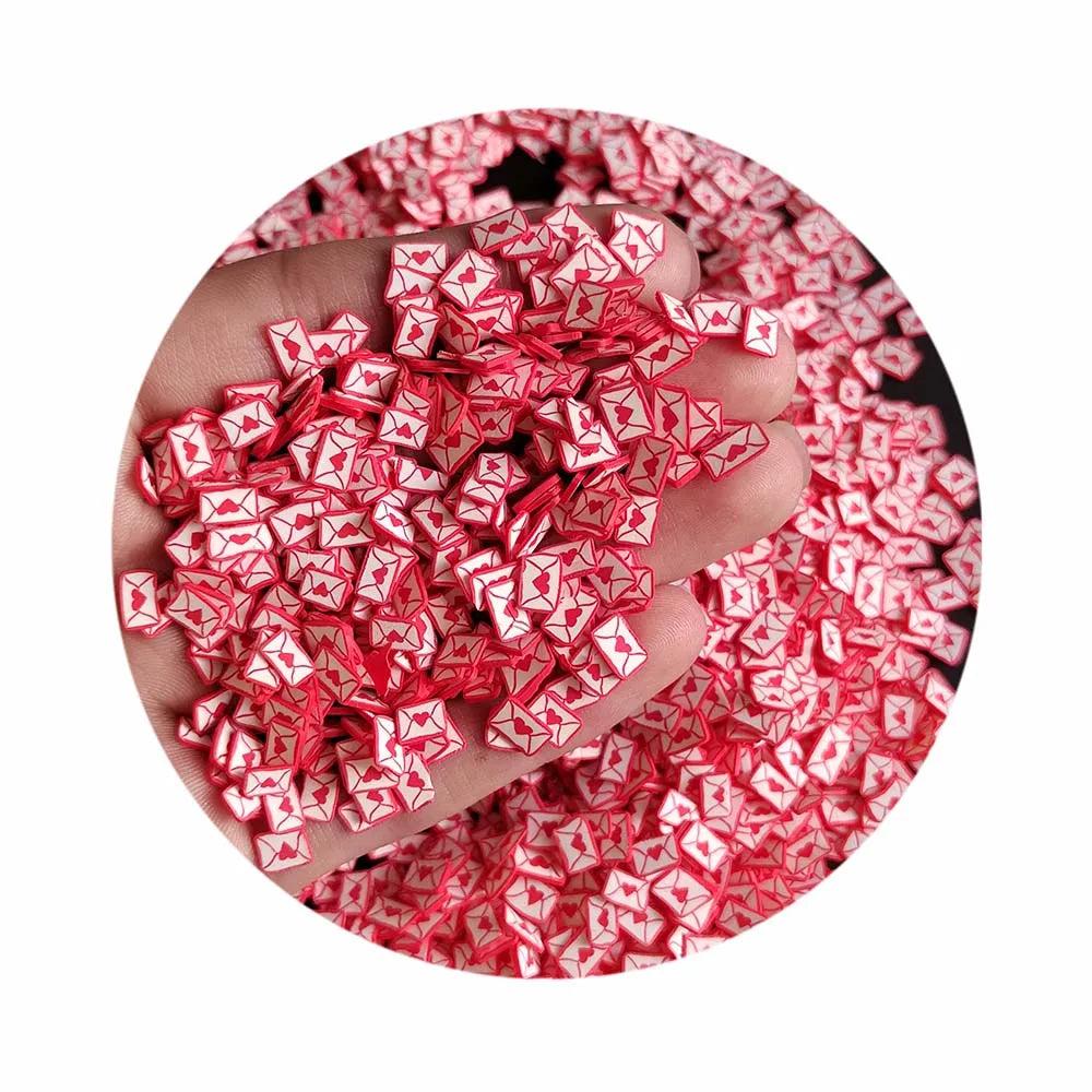 Valentines Day Polymer Sprinkles Red Heart Envelope Clay Slice 5mm 10mm