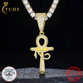 Fine Jewelry Hip Hop Men Women 925 Sterling Silver VVS Moissanite Diamond Iced Out Evil Eye Ankh Cross Pendant With Chain