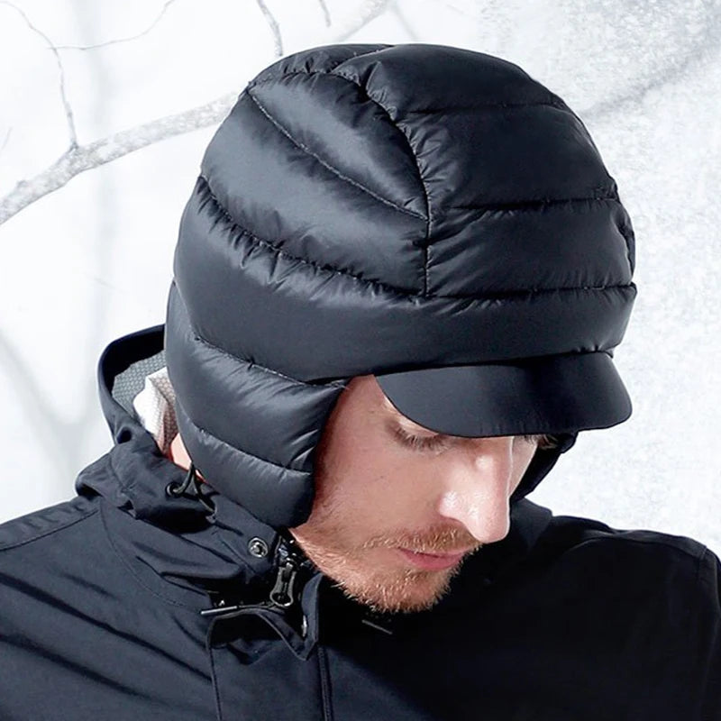 Outdoor Men Women Waterproof Windproof Ear-cap 90 White Duck Down Brim Hat for Cycling Ski Camping Hiking