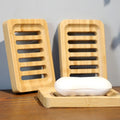 Durable Bamboo Soap Holder Self-Draining Square Wood Bar Soap Dish with Anti-Slip Feature Soap Saver Tray for Bathroom Kitchen