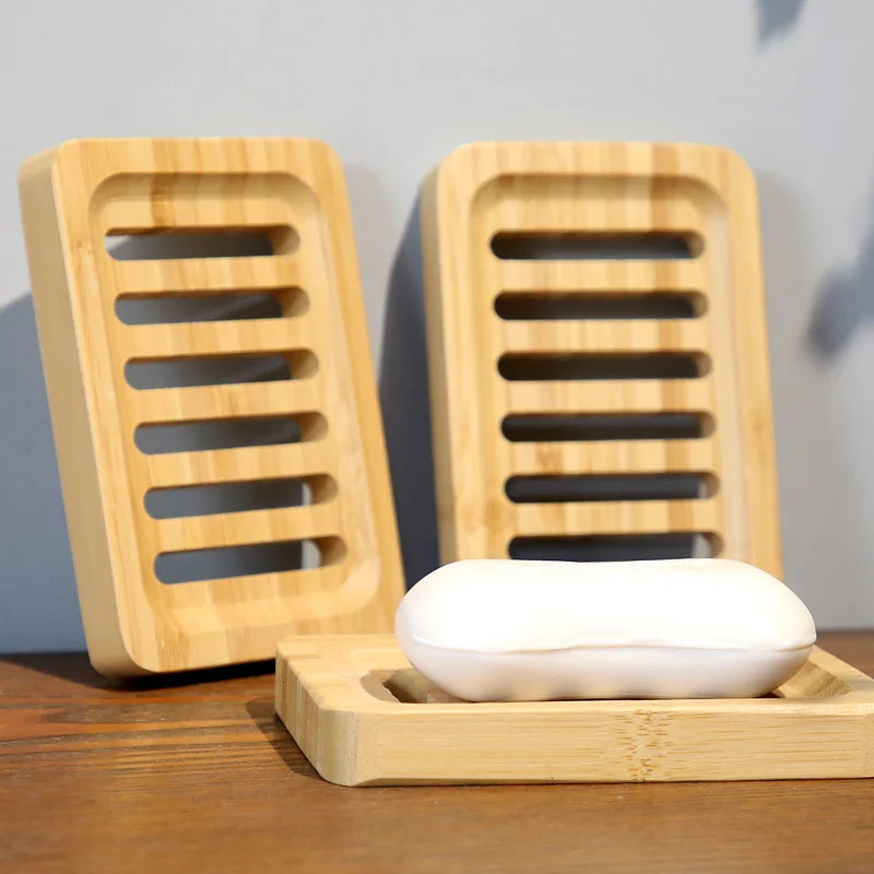 Durable Bamboo Soap Holder Self-Draining Square Wood Bar Soap Dish with Anti-Slip Feature Soap Saver Tray for Bathroom Kitchen